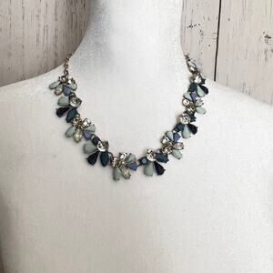 Multi- Color Stone Flower Silvertone Flower Style Necklace